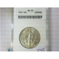 1942 WALKING LIBERTY HALF $ ANACS MS63