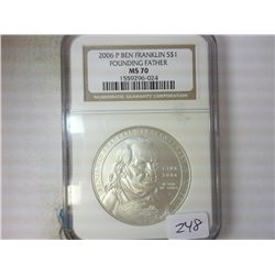 2006-P FRANKLIN "FOUNDING FATHER" SILVER $ NGCMS70