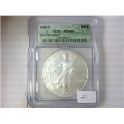2001 AMERICAN SILVER EAGLE ICG MS69