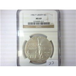 1986-P LIBERTY SILVER DOLLAR NGC MS69