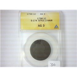 1798 STYLE 2 HAIR US LARGE CENT ANACS AG3