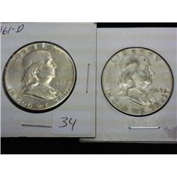 1961-D & 63-D FRANKLIN HALF DOLLARS