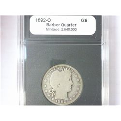 1892-O BARBER QUARTER COIN WORLD G6