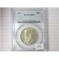 1967 KENNEDY HALF DOLLAR PCGS MS65