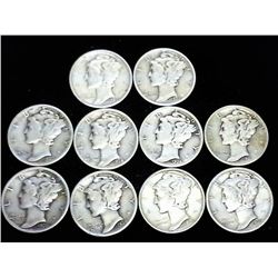 10 ASSORTED 30'S MERCURY DIMES