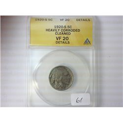 1920-S BUFFALO NICKEL ANACS (VERY FINE20) DETAILS