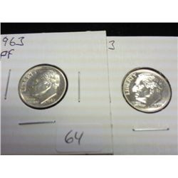 2-1963 SILVER ROOSEVELT DIMES (GEM PROOF)