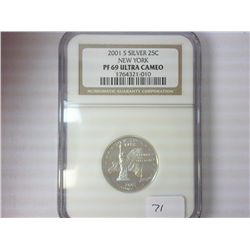 2001-S SILVER NEW YORK QUARTER NGC PF69 ULTRA CAM