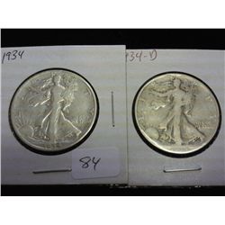 1934 & 34-D WALKING LIBERTY HALF DOLLAR
