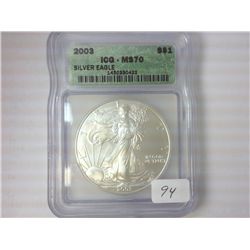 2003 AMERICAN SILVER EAGLE ICG MS70