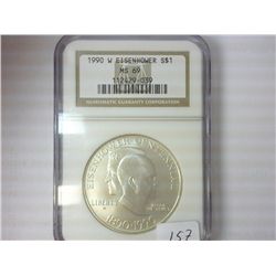 1990-W EISENHOWER SILVER DOLLAR NGC MS69
