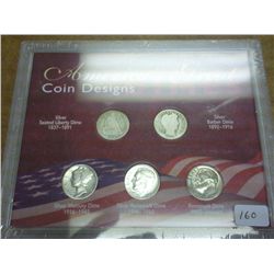 AMERICAS GREAT COIN DESIGNS 4-SILVER DIMES &1 MORE