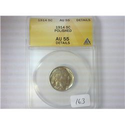 1914 BUFFALO NICKEL ANACS AU55 DETAILS POLISHED