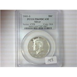 2001-S SILVER KENNEDY HALF DOLLAR PCGS PR69 DCAM