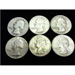 6 ASSORTED WASHINGTON SILVER QUARTERS
