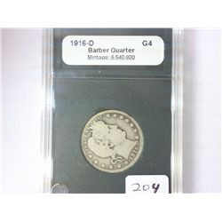 1916-D BARBER QUARTER COIN WORLD G4