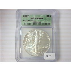 1987 AMERICAN SILVER EAGLE ICG MS69