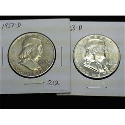 1957-D & 63-D FRANKLIN HALF DOLLARS