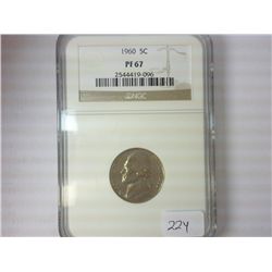 1960 JEFFERSON NICKEL NGC PF67