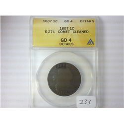 1807 COMET US LARGE CENT ANACS GOOD 4 DETAILS