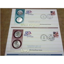 2 US MINT STATE QUARTER FDC'S, IOWA, WEST VIRGINIA