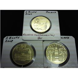 2007, 08 & 08 POLAND 2 ZLOTES (BU)