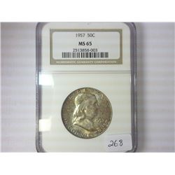 1957 FRANKLIN HALF DOLLAR NGC MS65