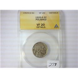1925-S BUFFALO NICKEL ANACS (VERY FINE 20 DETAILS)