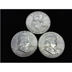 3 ASSORTED FRANKLIN HALF DOLLARS