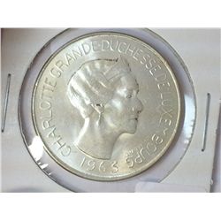 1963 LUXEMBOURG 100 FRANC (UNC) .4832 OZ. ASW