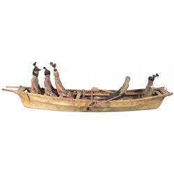 Ca. 1800's Handcrafted Boat w/hand carved dolls