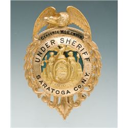 Fine Enameled 14K Gold Eagle & Shield Pattern Badge of Clarence McElwain, Under Sheriff for Saratoga