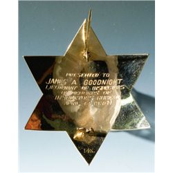 Fine Gold Six-Pointed Presentation Lieutenant's Police Badge Belonging to James A. Goodnight.... (To