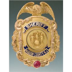 Fine Gold Eagle and Shield Badge for the Sheriff of Hudson Co. N.J. by Dieges & Clust.... (Total: 1 