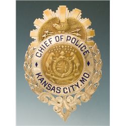 Solid Gold Jeweler-Made Eagle and Shield Badge of Bernard Brannon, Chief of Police for Kansas City, 