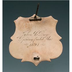 Fine Engraved Antique Gold and Enameled Jeweler-Made Shield Pattern Badge of John C. Day Sheriff, Sp