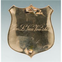 Fine Gold and Enameled Shield Pattern Badge of George L.Van Voorhis, Sheriff of Ontario County, New 