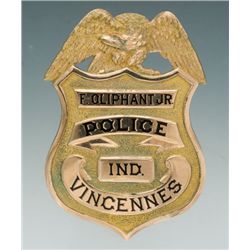 Fine Engraved and Enameled 14K Gold Eagle & Shield Pattern Badge for F. Oliphant Jr., Vincennes, Ind