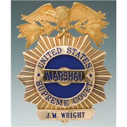 Rare and Fine Tiffany-Made Gold Presentation Badge for United States Marshal of the Supreme Court J.