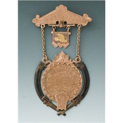 Fine 19th-Century Jeweler-Made Presentation Suspension Badge in 10 Karat Gold and Silver, Award Insc