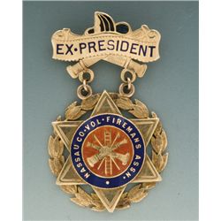 Small 14K Gold and Cloisonné Suspension Badge for the Ex-President of the Nassau County Volunteer Fi