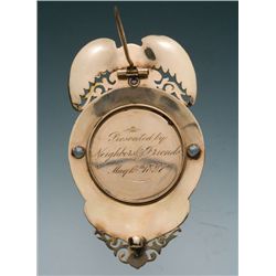 Fine and Elegant Enameled 14K Gold Eagle & Shield Badge for John L. Quirk, El Beron, Engine No. 4, L