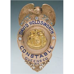 Fine Gold and Enameled Eagle & Shield Presentation Badge of David Holdsworth, Constable, Queens Coun