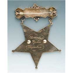 Handsome Jeweler-Made, Engraved Gold and Multi-Layered Presentation Star Suspension Badge of Isaac K