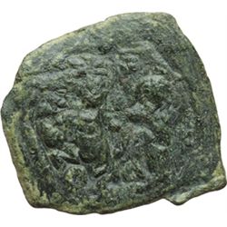 Impero Bizantino.    Costante II (641-668). Mezzo follis, Siracusa. D/ Busti frontali di Costante II