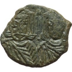 Impero Bizantino.    Leone V (813-820). Follis, Siracusa. D/ Busti frontali di Leone e Costantino. R