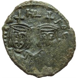 Impero Bizantino.    Michele II (820-829). Follis, Siracusa. D/ Busti frontali di Michele e Teofilo.