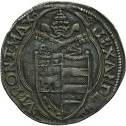 Monete e Medaglie di Zecche Italiane.   Ancona. Alessandro VI (1492-1503). Terzo di grosso.   M. 24.