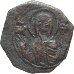 Monete e Medaglie di Zecche Italiane.   Bari. Ruggero II (1105-1154). Follaro, con la Madonna orante