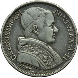 Monete e Medaglie di Zecche Italiane.   Bologna. Gregorio XVI (1831-1846). 50 baiocchi 1832, A. II. 